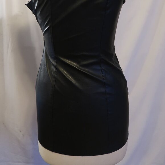 Black Faux Leather Studded One-Shoulder Dress - Picture 4 of 10